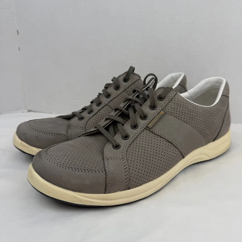Mephisto Runoff Grey Leather Perforated Air-Jet Sneakers Mens 12 EUR 11.5